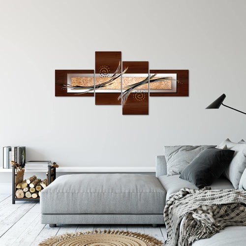Runa Art Wandbilder Set XXL Abstrakt Wohnzimmer Schlafzimmer Beige Braun Grau 4 Teilig - Made in Germany - 104945a