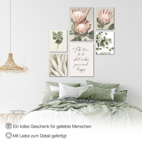 Novart Wandbilder Set Blätter Pflanzen Olivgrün - KEIN EXTRA RAHMEN BENÖTIGT -  Modern Deko  - Wohnzimmer Schlafzimmer N028063a