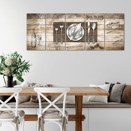 Runa Art Wandbild XXL Küche Abstrakt Esszimmer Küchenbilder 200 x 80 cm Beige Braun 5 Teilig - Made in Germany - 038155a