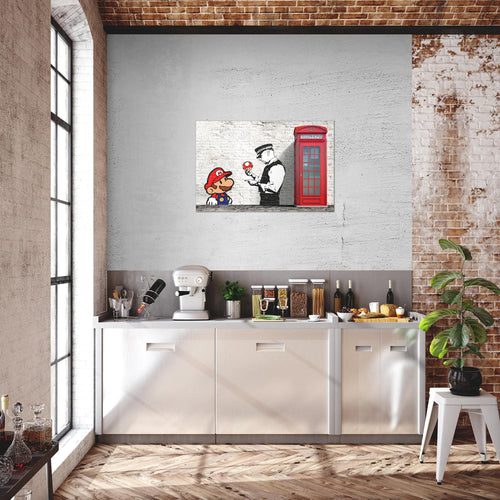 Runa Art Bild Mario And Cop Modern Wandbilder Jugendzimmer Wohnzimmer 1 Teilig - Made In Germany - Graffiti Street Art Grau Bunt Flur 032915c