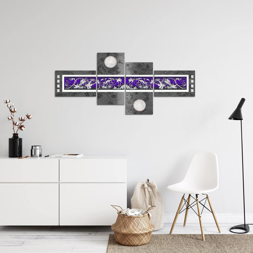 Runa Art Wandbilder Set XXL Abstrakt Wohnzimmer Schlafzimmer Violett Lila Grau 4 Teilig - Made in Germany - 102945b