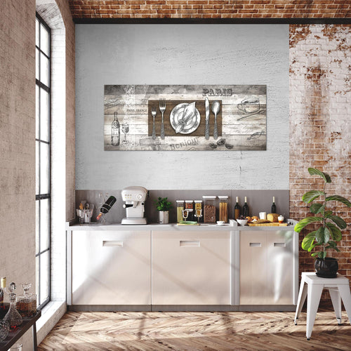Runa Art Wandbild Küche Abstrakt 1 Teilig 100 x 40 cm Modern Bild auf Vlies Leinwand Kaffee Esszimmer Küchenbilder Grau 038112c