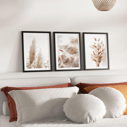 Novart Bilder Set mit Rahmen - Boho Style - Wandbilder für Wohnzimmer Schlafzimmer Flur - 3 Teilig Deko Beige - N008935aR2