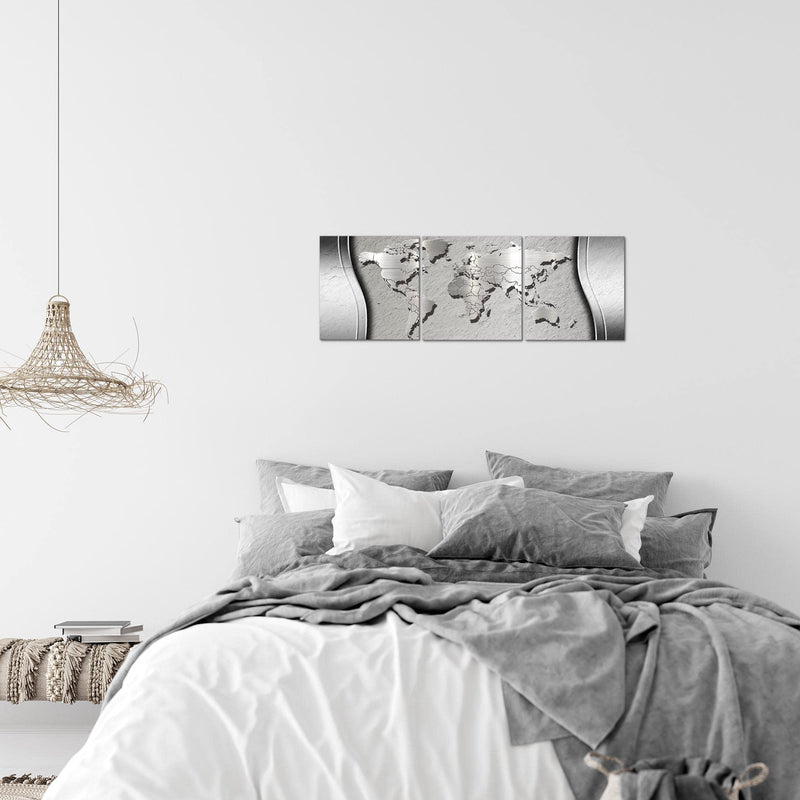 Runa Art - Bilder Weltkarte 120 x 40 cm 3 Teilig Wandbild auf Vlies Leinwand Schwarz Mehrteilig Modern 107233a