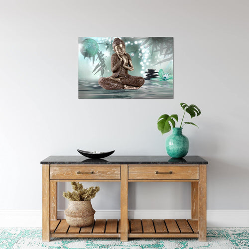 Runa Art Bild Buddha Feng Shui Modern Wandbilder Wohnzimmer Schlafzimmer 1 Teilig - Made In Germany - Relax Türkis Grau Flur 503415c