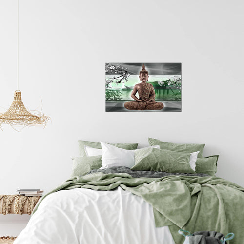 Runa Art Bild Buddha Feng Shui Modern Wandbilder Wohnzimmer Schlafzimmer 1 Teilig - Made In Germany - Kirschblüte Grün Grau Flur 503215b