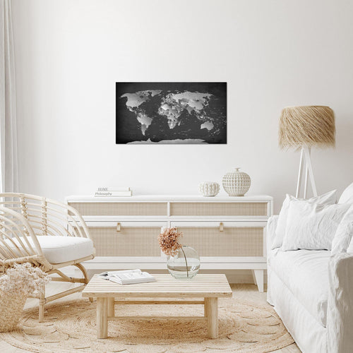 Runa Art Peinture Carte Du Monde Moderne Tableau Decoration Murale - 100% Made In Germany - Carte Noir Blanc Salle 107614b