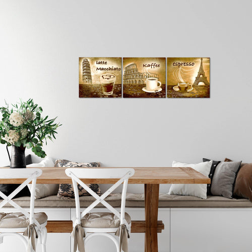 Runa Art - Bilder Küche Kaffee 120 x 40 cm 3 Teilig Wandbild auf Vlies Leinwand Braun Mehrteilig Modern 500733c