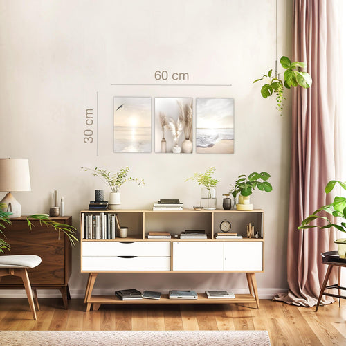 Novart Quadros Spiaggia Mare Boho - Completamente Pronto Da Appendere - Soggiorno Camera da letto Corridoio Decorazione Elegante - Set 3 Pezzi Beige - N029430a
