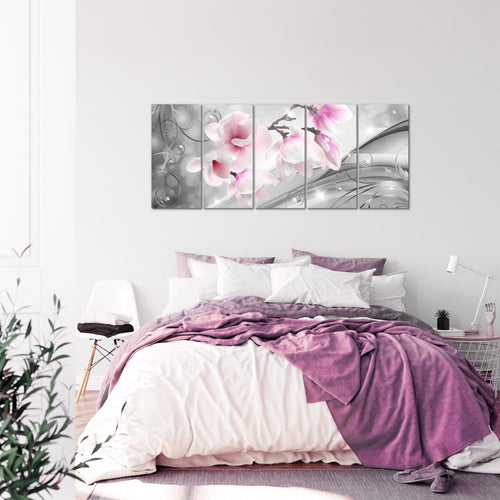 Runa Art Wandbild XXL Blumen Abstrakt Wohnzimmer Schlafzimmer 200 x 80 cm Grau Rosa 5 Teilig - Made in Germany - 035355a