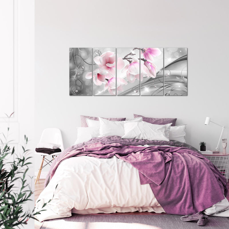 Runa Art Wandbild XXL Blumen Abstrakt Wohnzimmer Schlafzimmer 200 x 80 cm Grau Rosa 5 Teilig - Made in Germany - 035355a