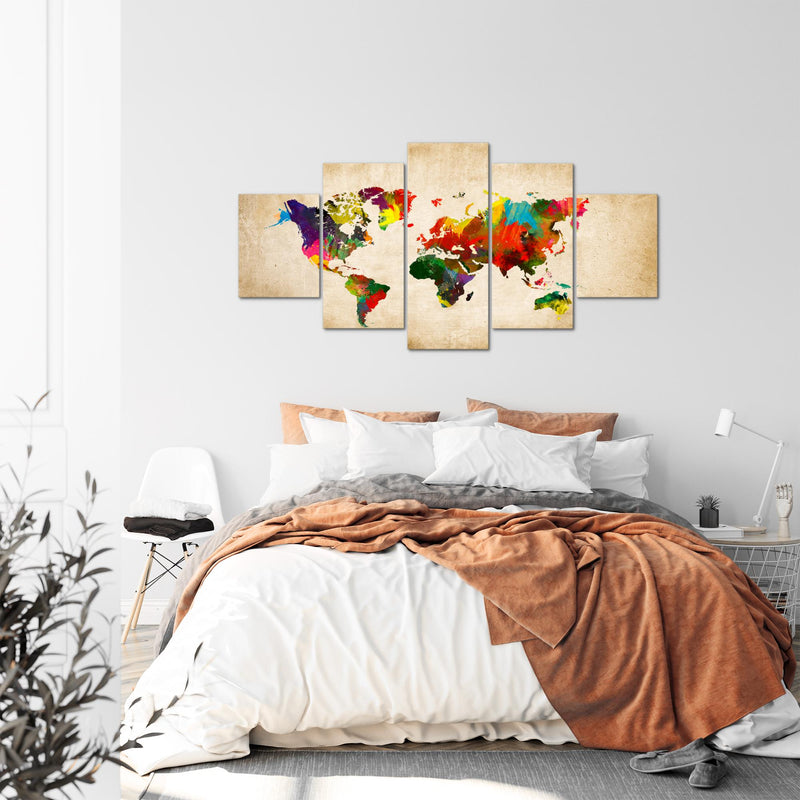 Runa Art - Bilder Weltkarte 200 x 100 cm 5 Teilig XXL Wanddekoration Design Bunt 105151a
