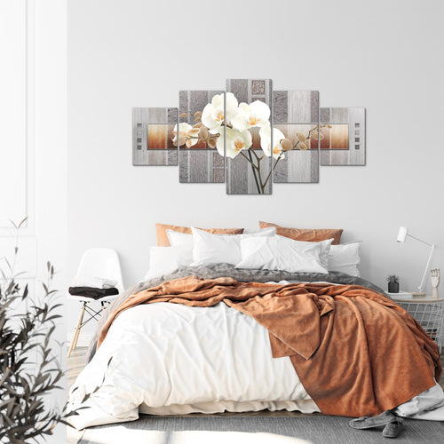 Runa Art - Bilder Blumen Pflanzen 200 x 100 cm 5 Teilig XXL Wanddekoration Design Orchidee Weiß 204651a