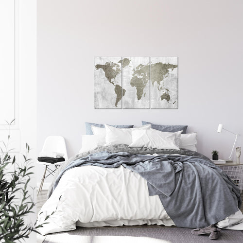 Runa Art Wandbilder Weltkarte Bild XXL Büro Wohnzimmer Braun Kontinente Stein 120 x 80 cm 3 Teilig 104331b