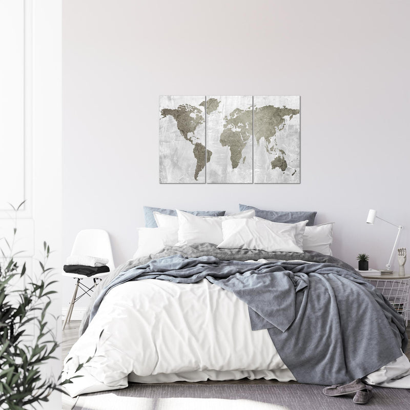 Runa Art Wandbilder Weltkarte Bild XXL Büro Wohnzimmer Braun Kontinente Stein 120 x 80 cm 3 Teilig 104331b
