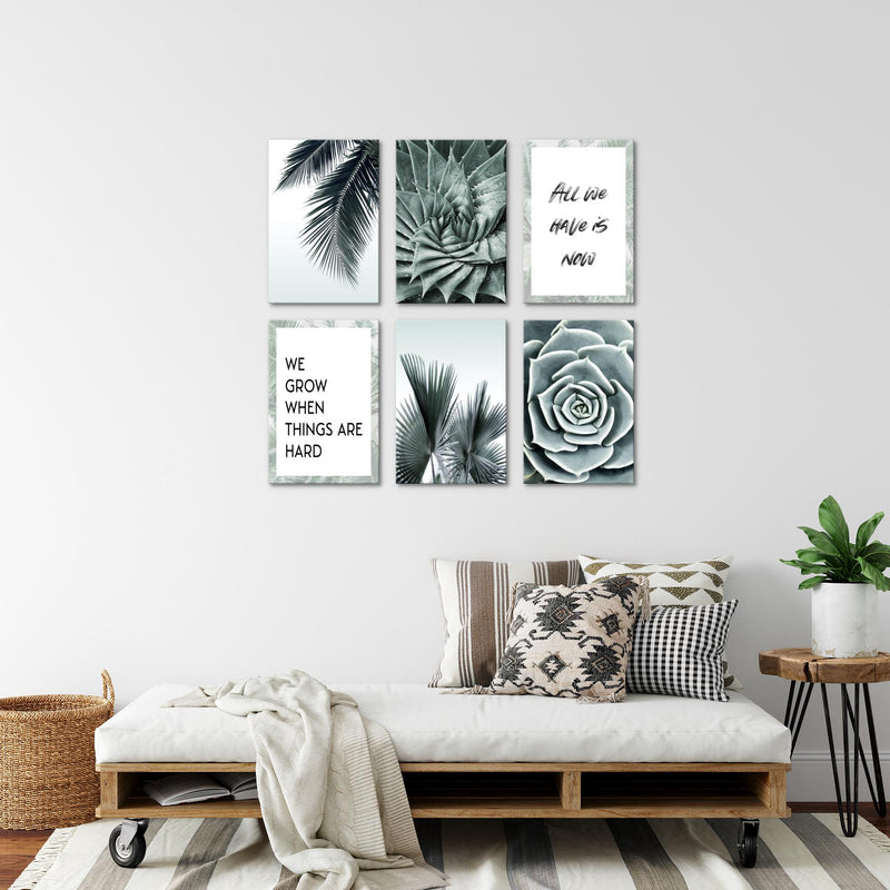 Novart Wandbilder Set Palmen - KOMPLETT AUFHÄNGFERTIG - Made in Germany - Moderne Bilder  Wohnzimmer Schlafzimmer - N015164a