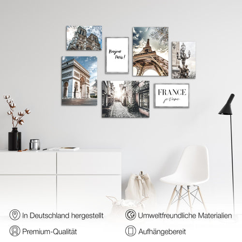 Novart Wandbilder Paris France - KOMPLETT AUFHÄNGFERTIG - Stadt Wohnzimmer Schlafzimmer - 7 Moderne Mood-Bilder - N005171a