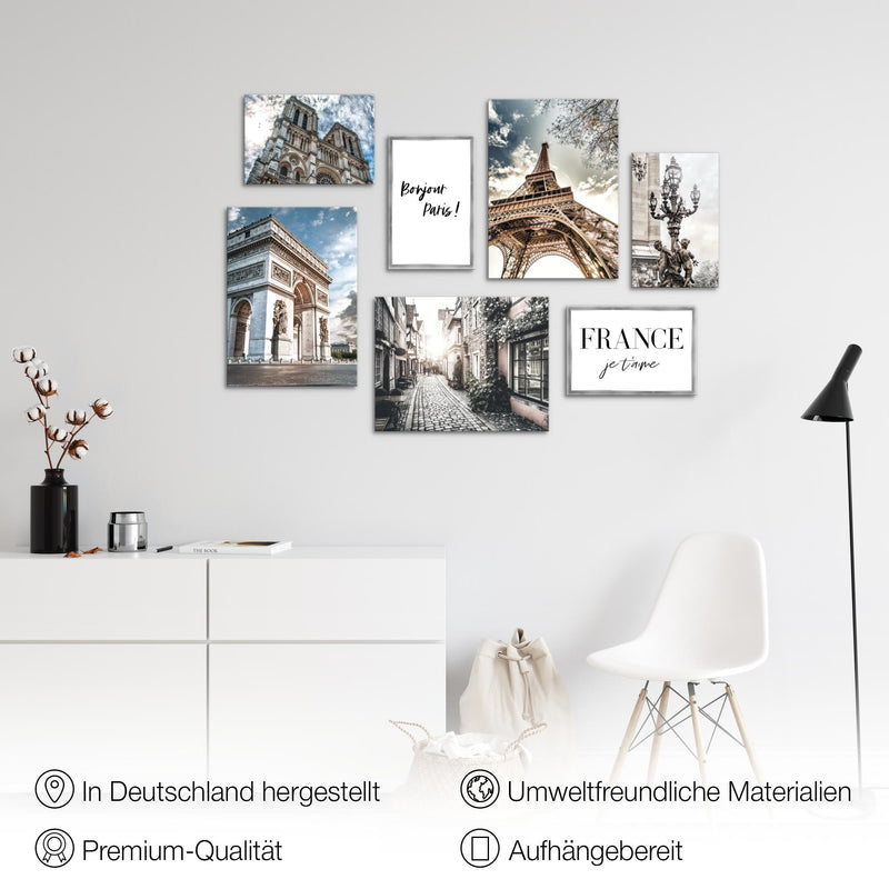 Novart Wandbilder Paris France - KOMPLETT AUFHÄNGFERTIG - Stadt Wohnzimmer Schlafzimmer - 7 Moderne Mood-Bilder - N005171a