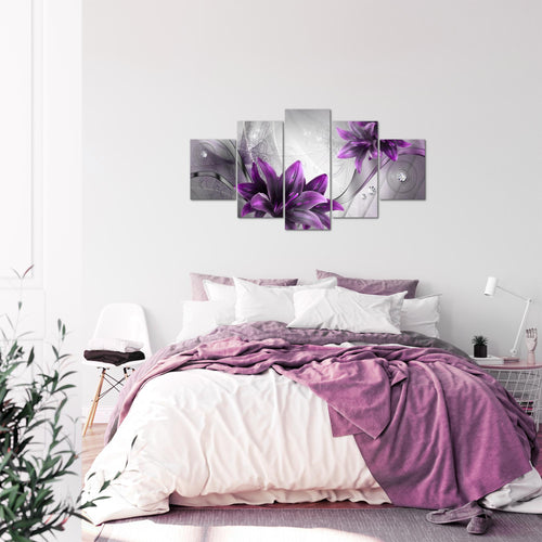 Runa Art Bild Wohnzimmer Schlafzimmer Blumen Lilien 5 Teilig Abstrakt Grau Violett Wandbilder auf Vlies Leinwand 036853b