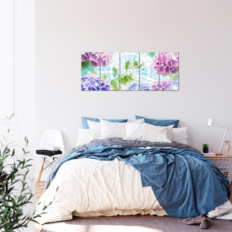 Runa Art Bild Blumen Hortensien Wandbilder auf Vlies Leinwand 5 Teilig Wanddekoration Wohnzimmer Schlafzimmer 017556b