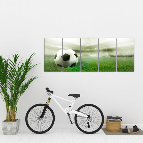 Runa Art Wandbild XXL Fussball Wohnzimmer Schlafzimmer 200 x 80 cm Grün 5 Teilig - Made in Germany - 402455c
