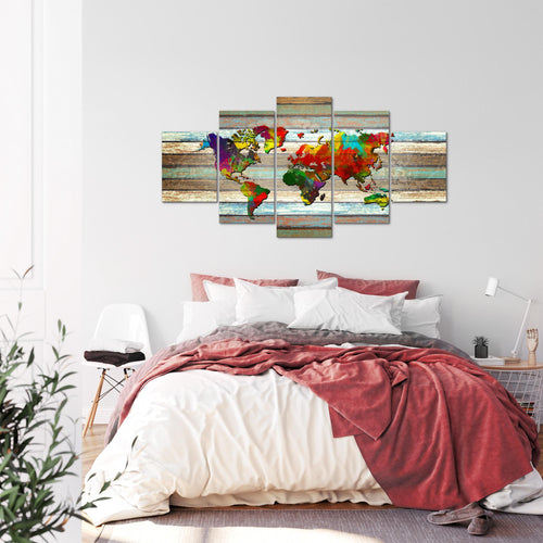 Runa Art - Bilder Weltkarte 200 x 100 cm 5 Teilig XXL Wanddekoration Design Bunt 105451a
