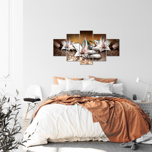 Runa Art Bild Wohnzimmer Schlafzimmer Blumen Lilien 5 Teilig Abstrakt Beige Braun Wandbilder auf Vlies Leinwand 035853a