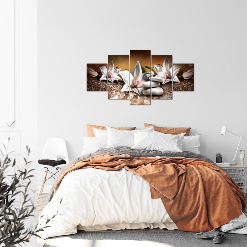 Runa Art Bild Wohnzimmer Schlafzimmer Blumen Lilien 5 Teilig Abstrakt Beige Braun Wandbilder auf Vlies Leinwand 035853a