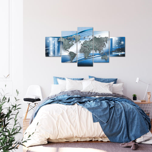 Runa Art - Bilder Weltkarte 200 x 100 cm 5 Teilig XXL Wanddekoration Design Blau 108351b