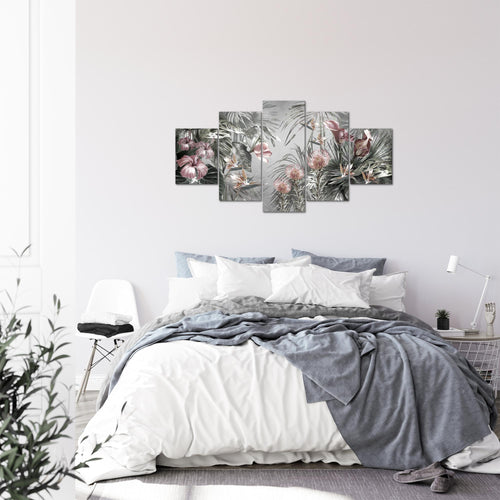 Runa Art Bild Wohnzimmer Schlafzimmer Blumen 5 Teilig Vintage Natur Grau Wandbilder auf Vlies Leinwand 043353c