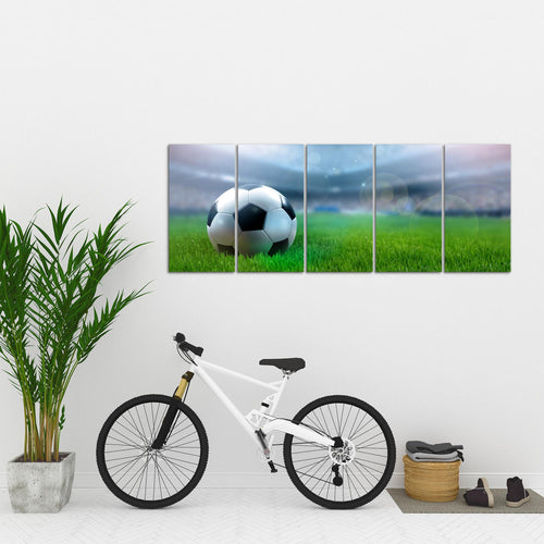Runa Art Wandbild XXL Fussball Wohnzimmer Schlafzimmer 200 x 80 cm Grau 5 Teilig - Made in Germany - 402455a