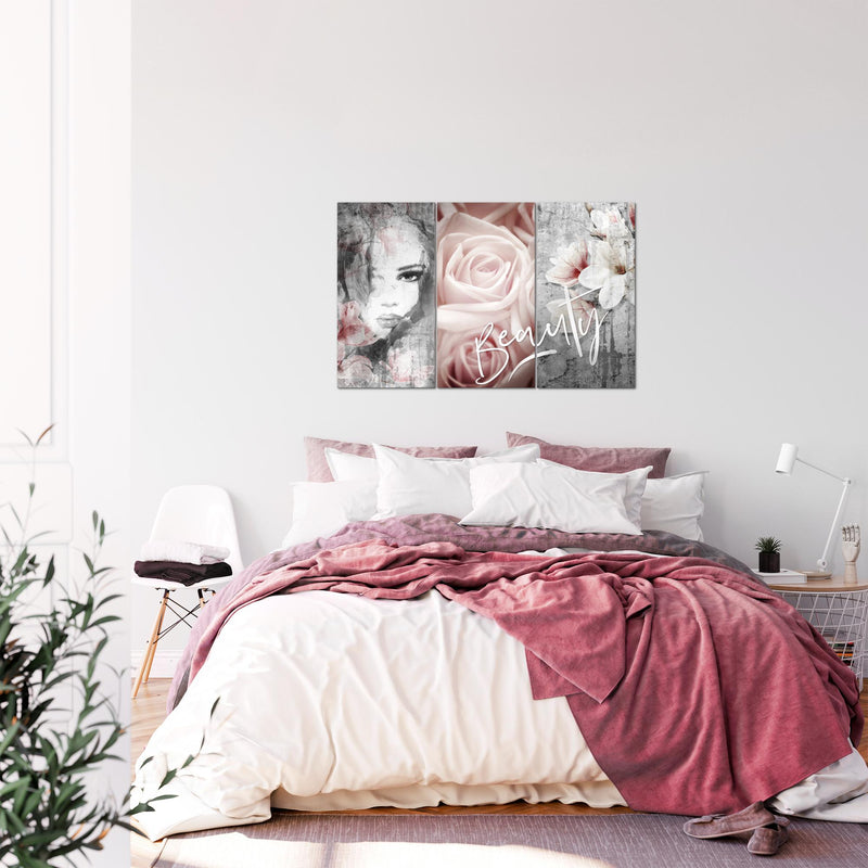 Runa Art Wandbilder Blumen Vintage Bild XXL Wohnzimmer Schlafzimmer Bunt Frau 120 x 80 cm 3 Teilig 039331a