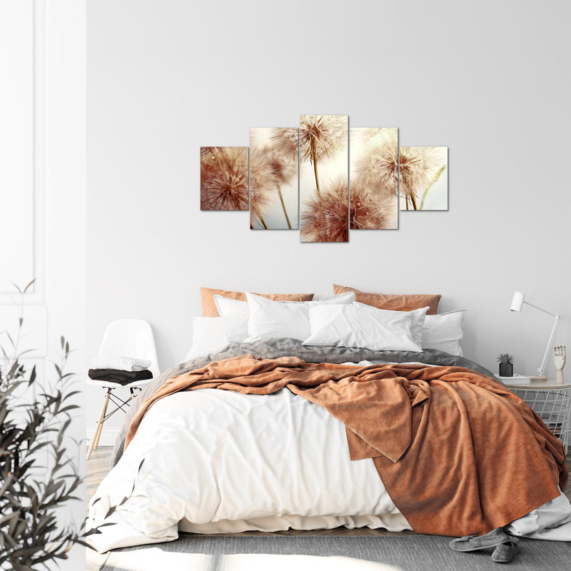 Runa Art Bild Wohnzimmer Schlafzimmer Blumen Pusteblumen 5 Teilig Natur Beige Wandbilder auf Vlies Leinwand 042053b