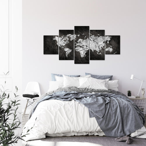 Runa Art - Bilder Weltkarte 200 x 100 cm 5 Teilig XXL Wanddekoration Design Schwarz Weiss 002951a