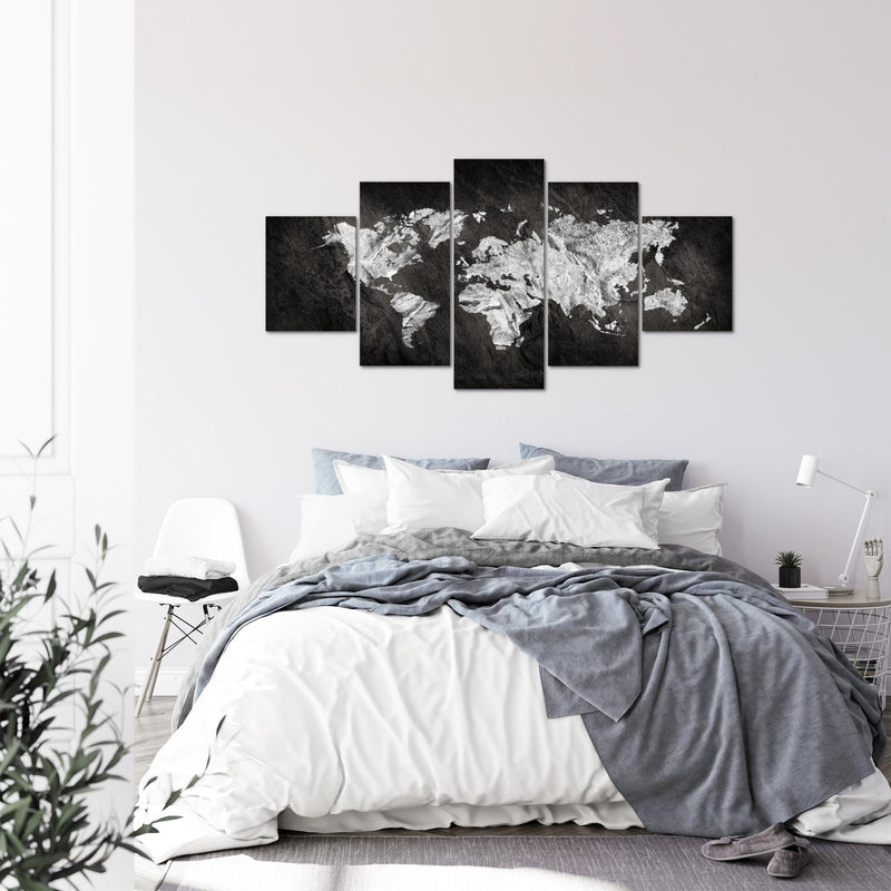 Runa Art - Bilder Weltkarte 200 x 100 cm 5 Teilig XXL Wanddekoration Design Schwarz Weiss 002951a