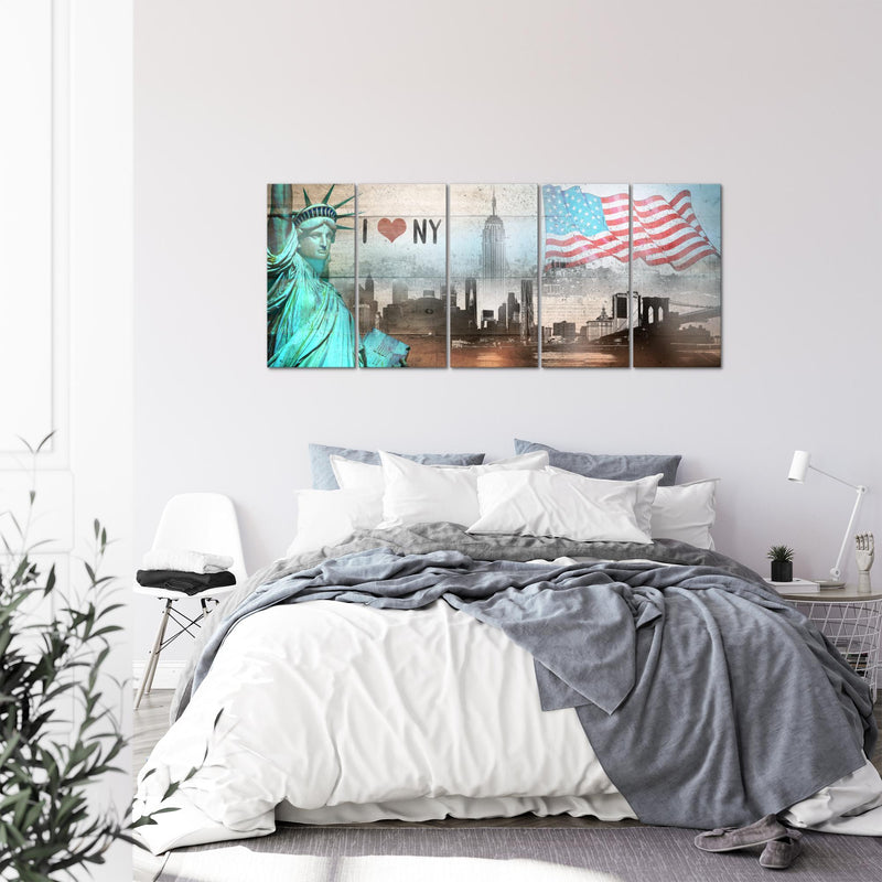 Runa Art Wandbild XXL New York City Wohnzimmer Büro 200 x 80 cm Beige Bunt 5 Teilig - Made in Germany - 034255b