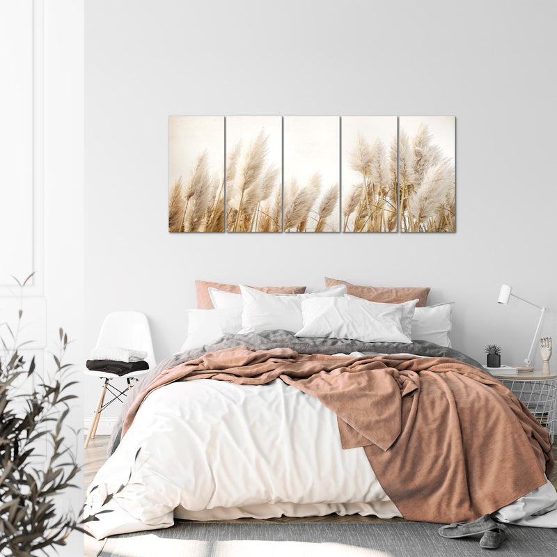 Runa Art Wandbild XXL Boho pampasgras Wohnzimmer Schlafzimmer 200 x 80 cm Beige 5 Teilig - Made in Germany - 044455a