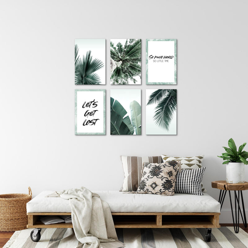 Novart Wandbilder Set Palmen - KOMPLETT AUFHÄNGFERTIG - Made in Germany - Moderne Bilder  Wohnzimmer Schlafzimmer - N014764a