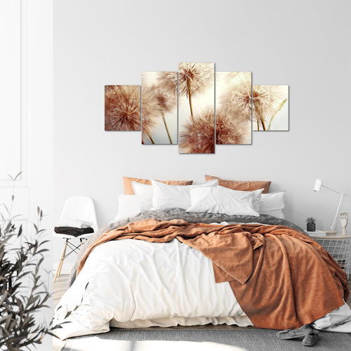 Runa Art - Bilder Blumen Pusteblumen 200 x 100 cm 5 Teilig XXL Wanddekoration Design Beige 042051b