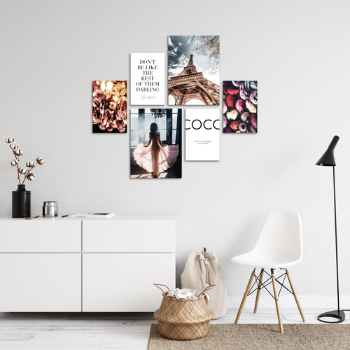 Novart Wandbilder Set Fashion Paris Coco - KEIN EXTRA RAHMEN BENÖTIGT -  Modern Deko  - Wohnzimmer Mädchen Teenager N008263a