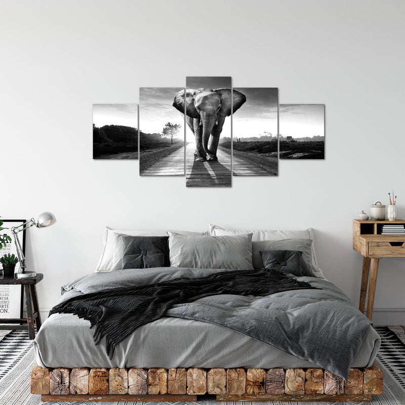 Runa Art - Bilder Afrika Elefant 200 x 100 cm 5 Teilig XXL Wanddekoration Design Schwarz Weiss 042651c