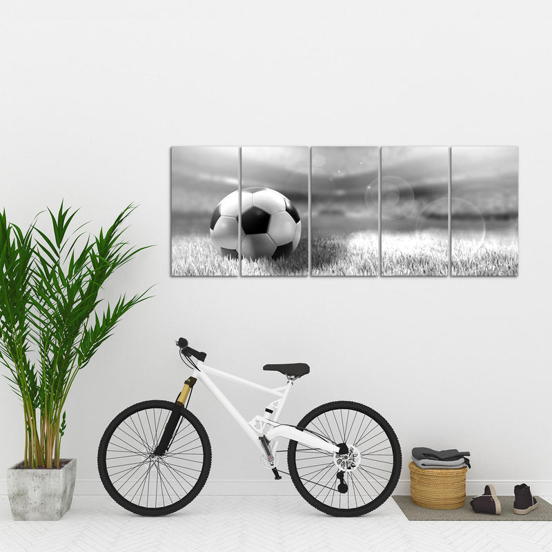 Runa Art Wandbild XXL Fussball Wohnzimmer Schlafzimmer 200 x 80 cm Grau 5 Teilig - Made in Germany - 402455b