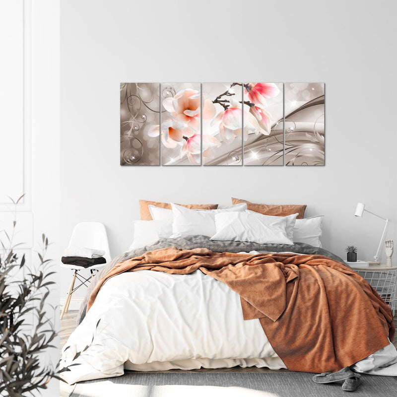 Runa Art Wandbild XXL Blumen Abstrakt Wohnzimmer Schlafzimmer 200 x 80 cm Beige Braun 5 Teilig - Made in Germany - 035355b