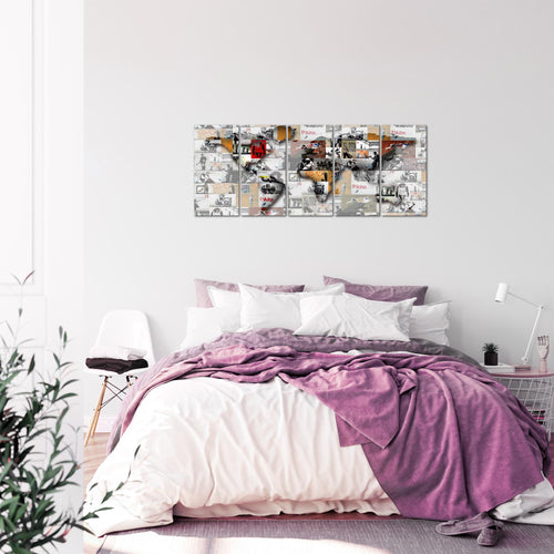 Runa Art Bild Weltkarte Banksy Collage Wandbilder auf Vlies Leinwand 5 Teilig Wanddekoration Loft Wohnzimmer 104556a