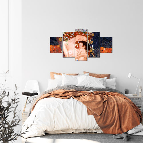 Runa Art Bild Wohnzimmer Gustav Klimt Mutter und Kind 5 Teilig Frau Braun Wandbilder auf Vlies Leinwand 700253a
