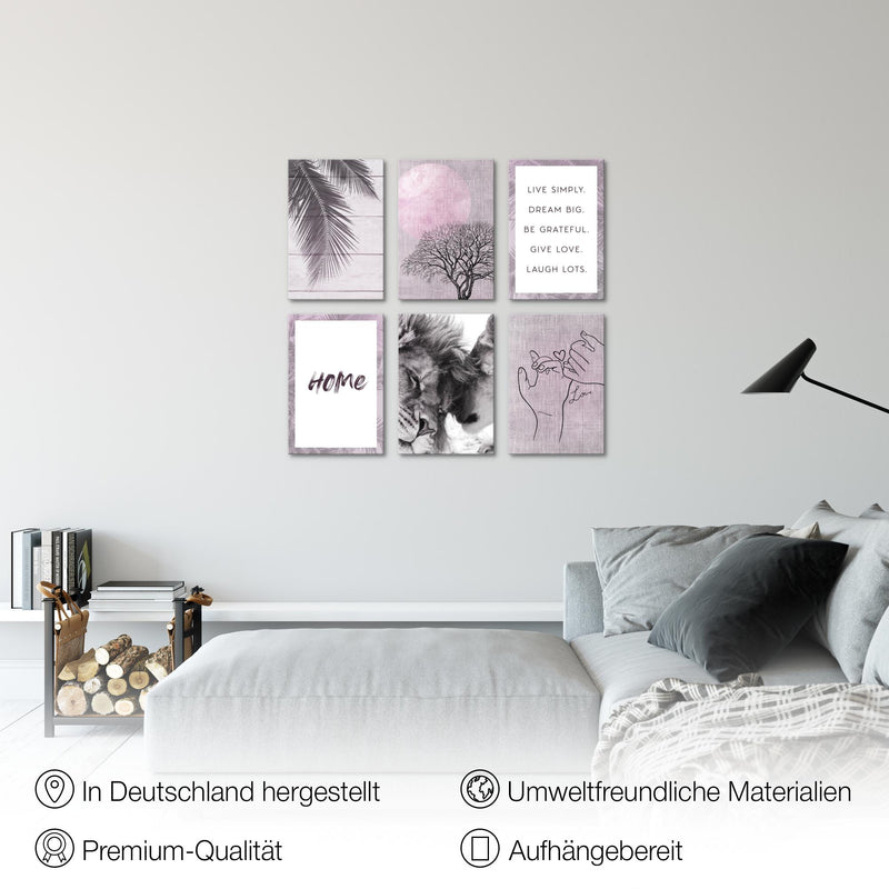 Novart Wandbilder Set Löwen Liebe - KOMPLETT AUFHÄNGFERTIG - Made in Germany - Moderne Bilder  Wohnzimmer Schlafzimmer - N018564b