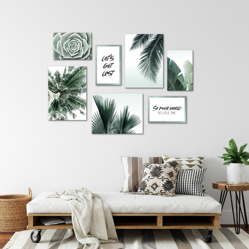 Novart Wandbilder Palmen - KOMPLETT AUFHÄNGFERTIG - Grün Wohnzimmer Schlafzimmer - 7 Moderne Mood-Bilder - N014771a