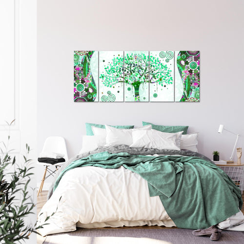 Runa Art Wandbild XXL Gustav Klimt - Baum des Lebens Wohnzimmer 200 x 80 cm Grün 5 Teilig - Made in Germany - 004655b