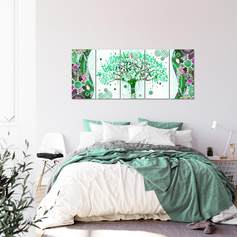 Runa Art Wandbild XXL Gustav Klimt - Baum des Lebens Wohnzimmer 200 x 80 cm Grün 5 Teilig - Made in Germany - 004655b
