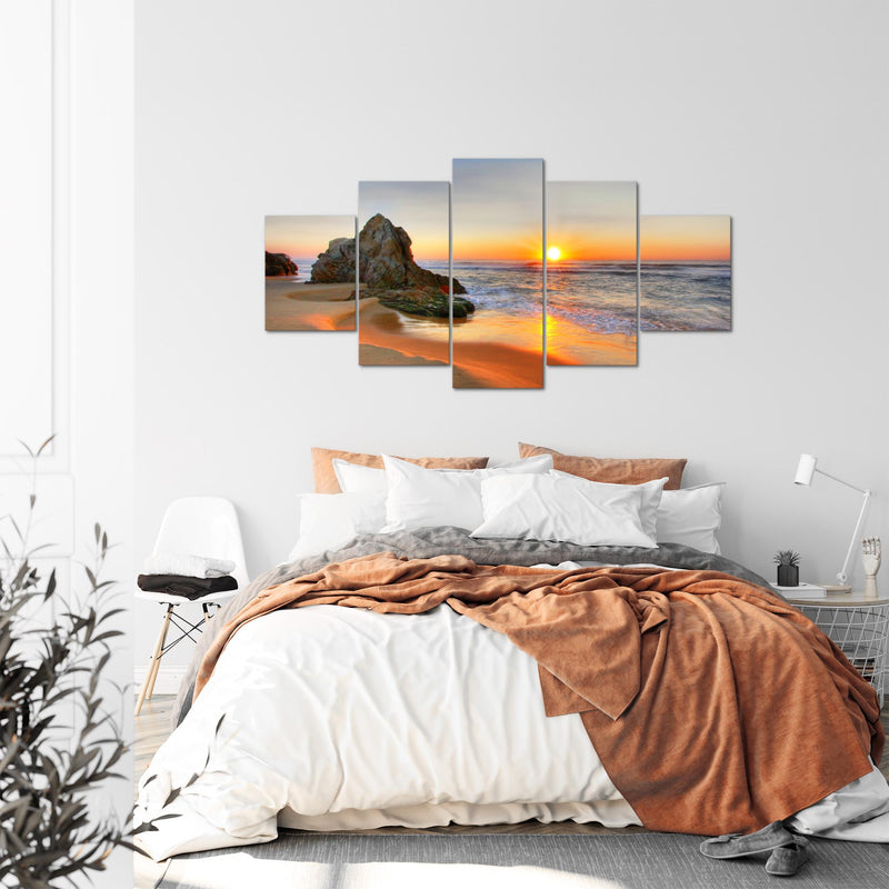 Runa Art - Bilder Landschaft 200 x 100 cm 5 Teilig XXL Wanddekoration Design Küste Orange 609551a